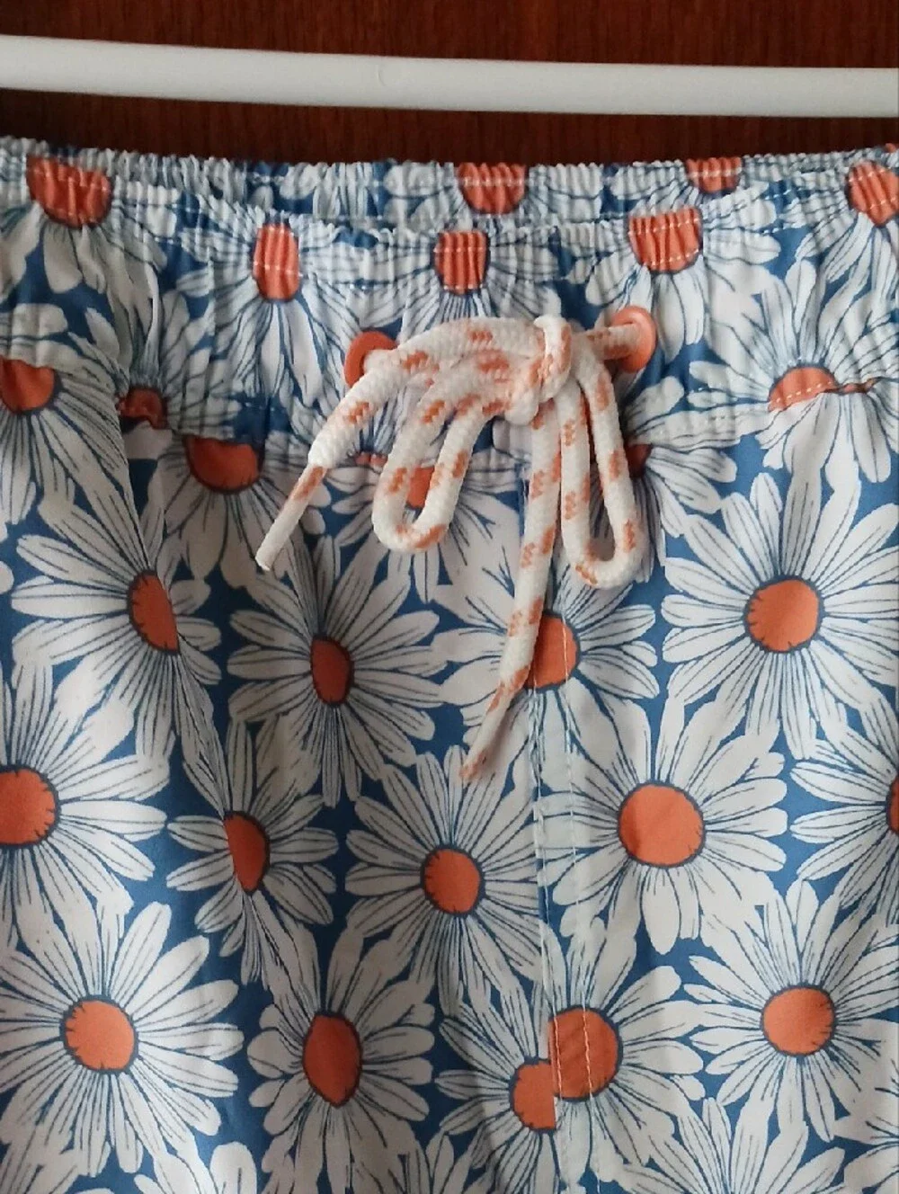 NEW!! Goodfellow & Co Light Blue Daisy-Print Swim Shorts with Orange Centers